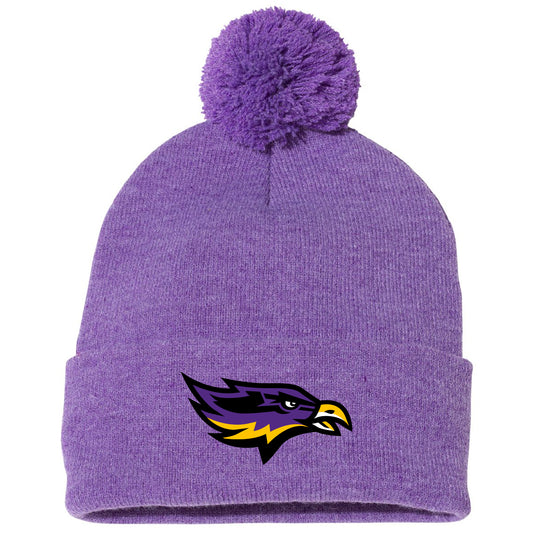 Embroidered Eagle Pom Beanie